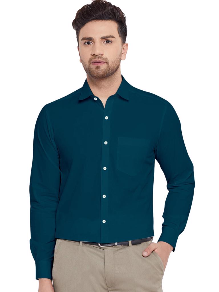Product image - Name: Men Slim Fit Solid Cutway Collar Casual Shirt, Fabric: Cotton Blend, Sleeve Length: Long Sleeves, Pattern: Solid, Net Quantity (N): 1,Sizes:S (Chest Size: 38 in, Length Size: 28 in) ,M (Chest Size: 40 in, Length Size: 28.5 in) ,L (Chest Size: 42 in, Length Size: 29 in) ,XL (Chest Size: 44 in, Length Size: 30 in) ,XXL (Chest Size: 46 in, Length Size: 30.5 in) 